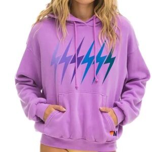Aviator Nation Purple Lightning Bolt Oversized Hoodie